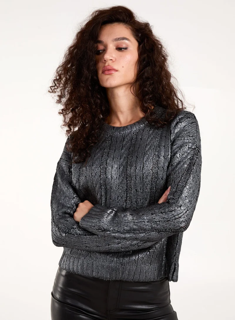 Blue Vanilla Metallic Printed Cable Jumper