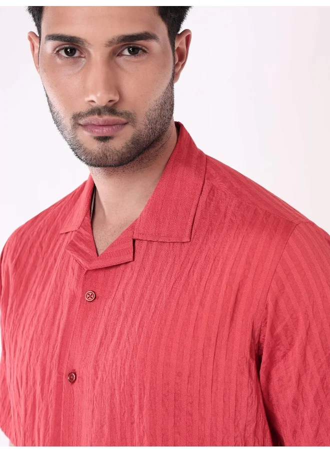 بيونغ Carrot Red Striped Casual Shirt for Men