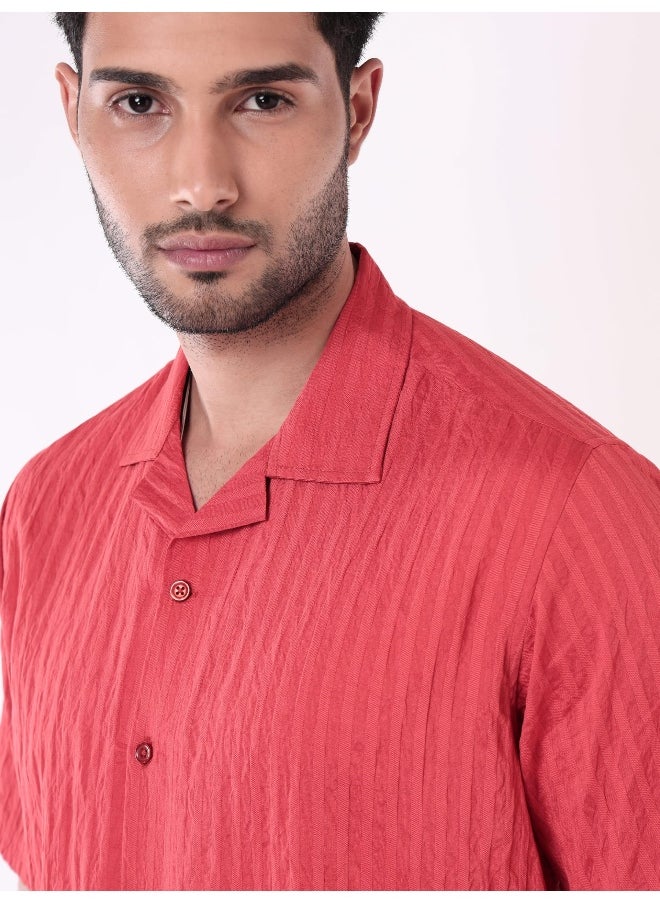 Beyoung Carrot Red Striped Casual Shirt for Men  - Image 3