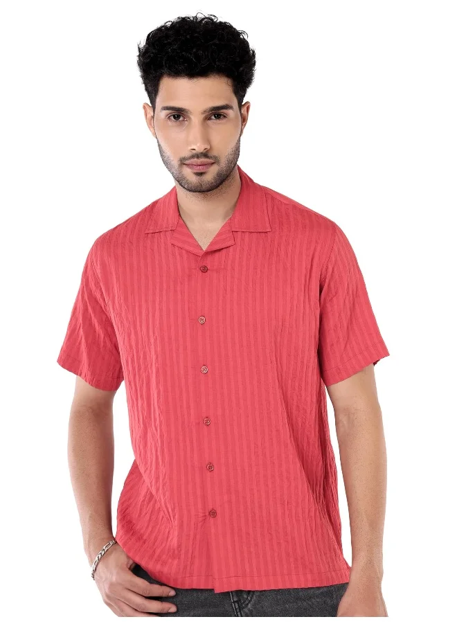 بيونغ Carrot Red Striped Casual Shirt for Men