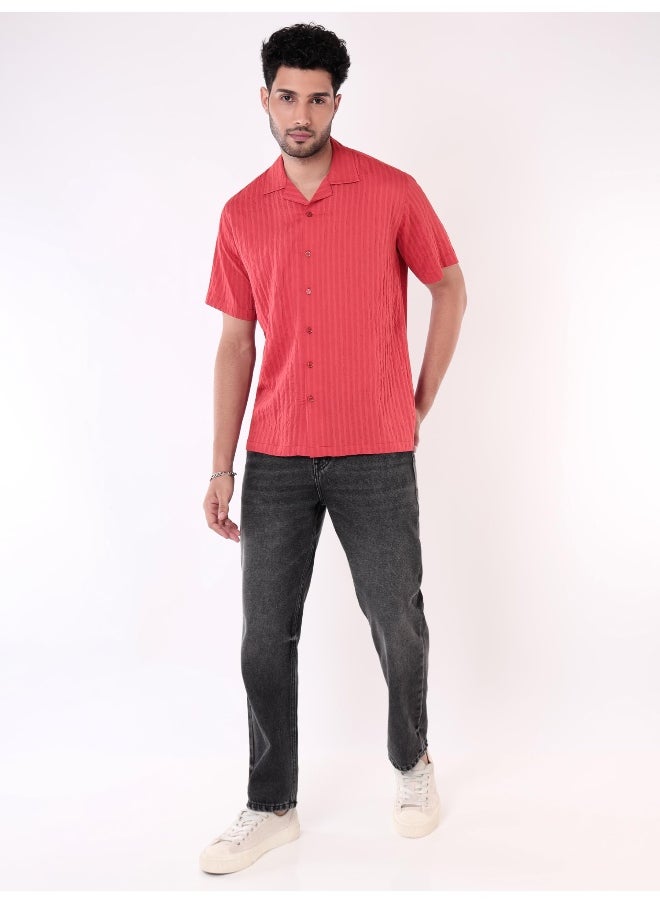 Beyoung Carrot Red Striped Casual Shirt for Men  - Image 2