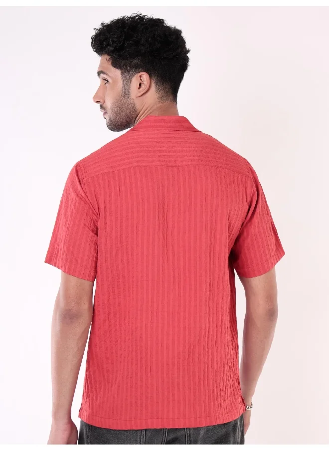 بيونغ Carrot Red Striped Casual Shirt for Men
