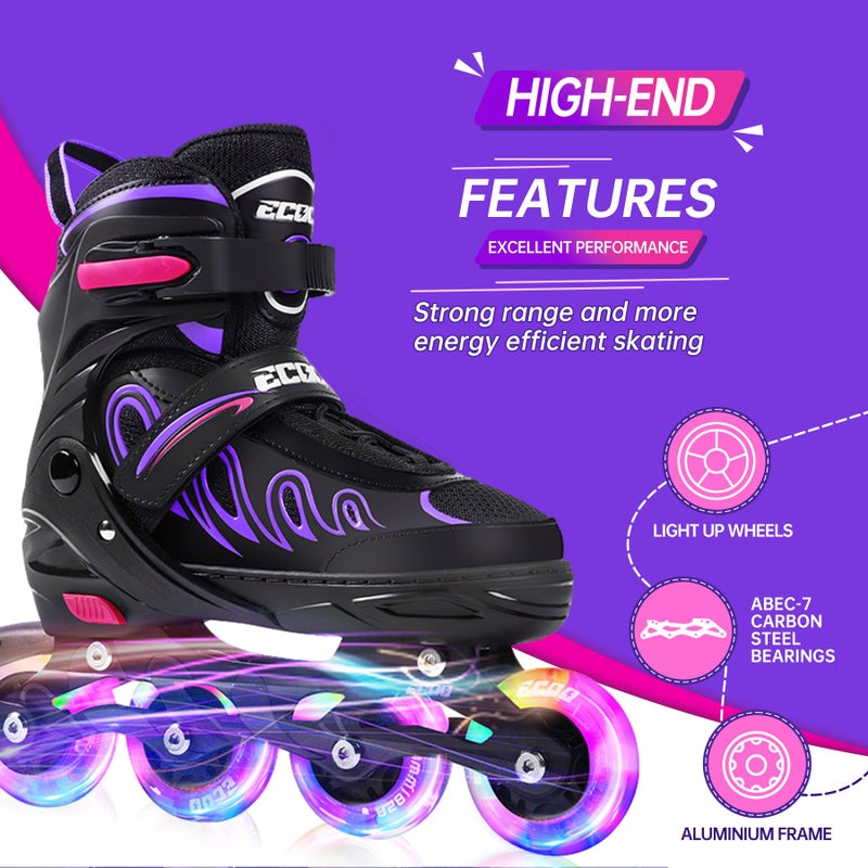 ECOO Inline Skates for Girls and Boys Ages 5-8 8-12 Light up Wheels, Adjustable Size Roller Skates Blades Kids Adult Women Outdoor - Image 4