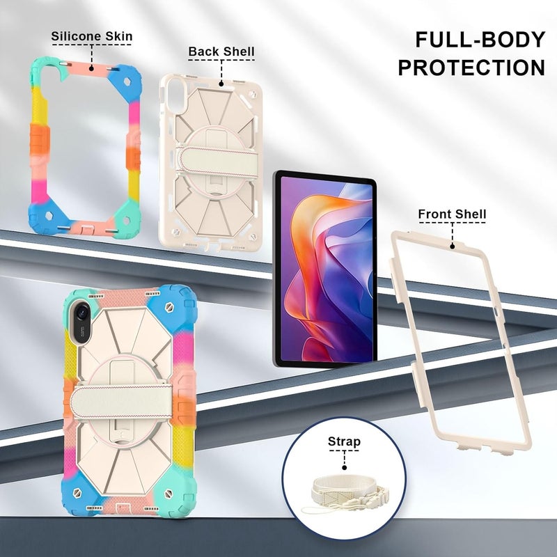 Heavy Duty Case for Xiaomi Redmi Pad 2 11 Inch 2025 with Screen Protector, Rotating Kickstand, Hand Strap & Detachable Shoulder Strap Shockproof Cover(Colorful) - Image 2