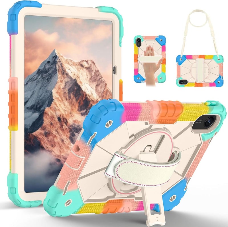 Heavy Duty Case for Xiaomi Redmi Pad 2 11 Inch 2025 with Screen Protector, Rotating Kickstand, Hand Strap & Detachable Shoulder Strap Shockproof Cover(Colorful) - Image 1