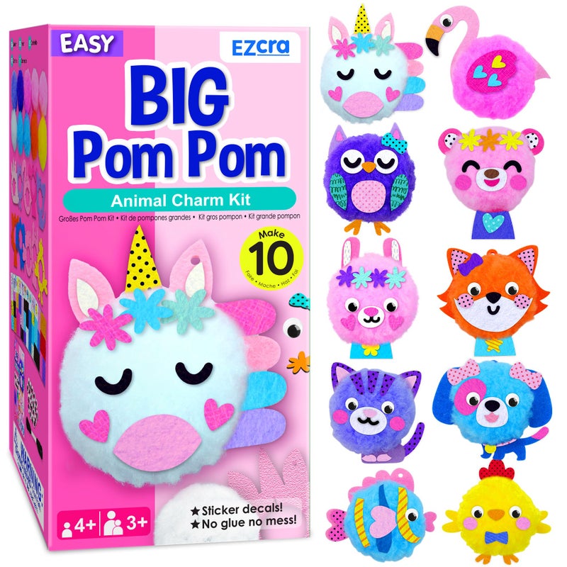 EZCRA Kids Crafts Ages 48 10 Plush Pom Pom Unicorn and Animals AllinOne DIY Craft Set Felt Stickers Educational Creative Gift for Girls Boys - Image 2