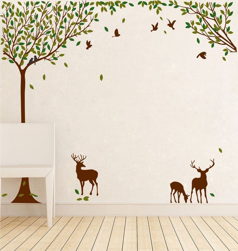 Decor Villa Tree Animal Wall Sticker for Living Room PVC VinylMatte Sheet 91 x 59 cm Multicolor