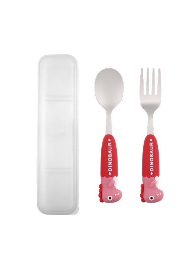 CRAVISTA Dinosaur Cutlery Set for Kids Lunch Box| 18/10 Stainless Steel Spoon and Fork with BPA Free Handles | Children Tableware Flatware Set for Toddlers, Boys and Girls (Pink) - Image 1