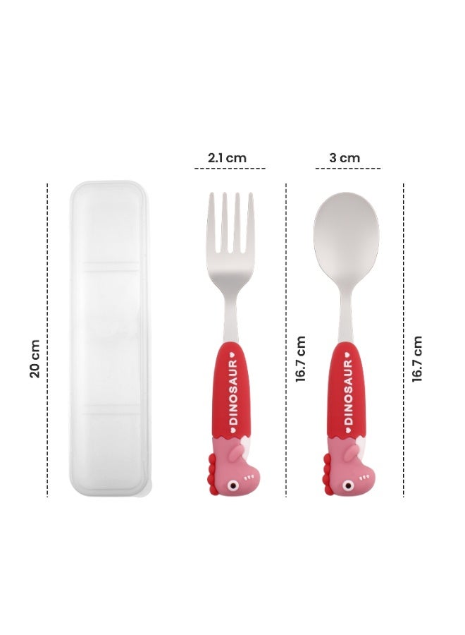 CRAVISTA Dinosaur Cutlery Set for Kids Lunch Box| 18/10 Stainless Steel Spoon and Fork with BPA Free Handles | Children Tableware Flatware Set for Toddlers, Boys and Girls (Pink) - Image 4