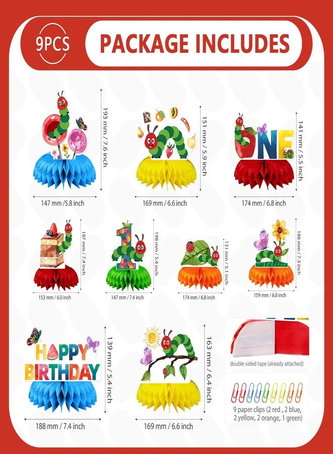 Greencian 9 Pcs Caterpillar 1st Birthday Party Decorations Hungry Caterpillar Honeycomb Centerpieces Hungry Insect Table Toppers for Kids One Year Old Birthday Baby Shower Party Supplies Table Decorations - Image 2