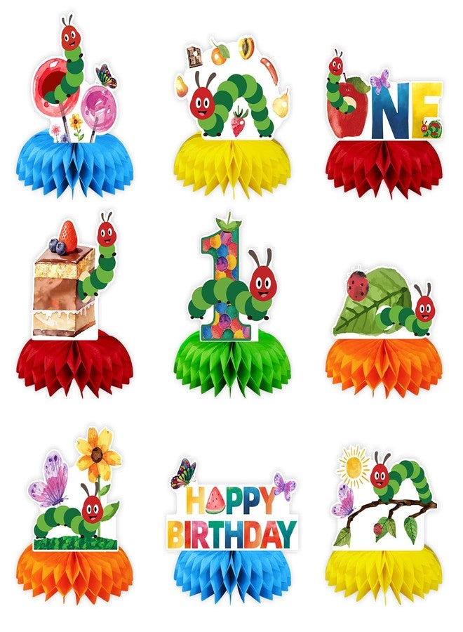 Greencian 9 Pcs Caterpillar 1st Birthday Party Decorations Hungry Caterpillar Honeycomb Centerpieces Hungry Insect Table Toppers for Kids One Year Old Birthday Baby Shower Party Supplies Table Decorations - Image 1
