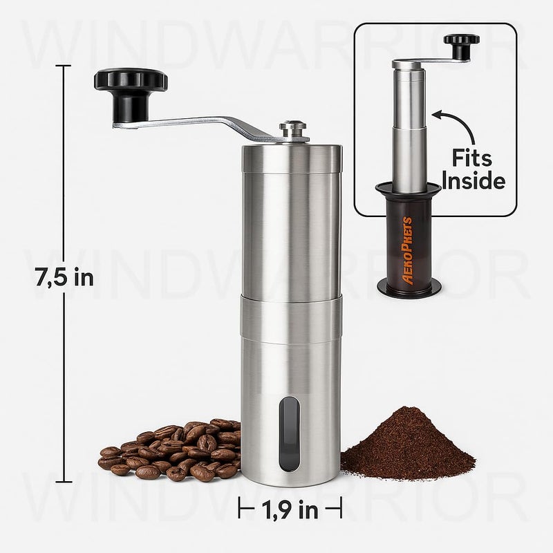 WindWarrior Manual Coffee Grinder with PLASTIC BODY & Travel Coffee Press – Portable Hand Coffee Grinder Fits AeroPress, Adjustable Precision Grind for Espresso, French Press, Pour Over, and Cold Brew - Image 4