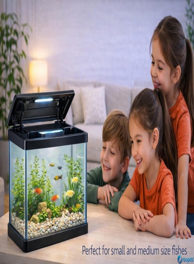 rizopets حوض أسماك زجاجي من ريزوبيتس مزود بإضاءة LED، إطار أسود، حوض سمك مستطيل الشكل بغطاء مفصلي BL 240 - Image 5