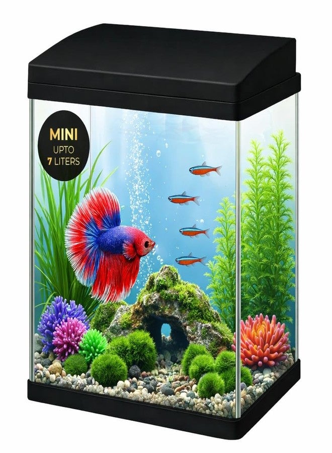 rizopets حوض أسماك زجاجي من ريزوبيتس مزود بإضاءة LED، إطار أسود، حوض سمك مستطيل الشكل بغطاء مفصلي BL 240 - Image 1