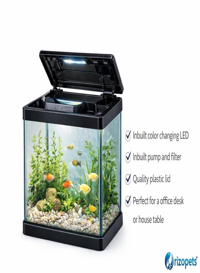 rizopets حوض أسماك زجاجي من ريزوبيتس مزود بإضاءة LED، إطار أسود، حوض سمك مستطيل الشكل بغطاء مفصلي BL 240 - Image 4