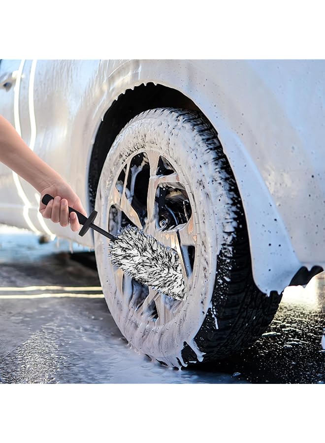 Excefore Car Cleaning Brush Rim Brush Wheel Cleaning Brush, Metal Free Soft Synthetic Wool Car Wash Brush, Highly Water Absorption Wheel Brush (Black White) - Image 4