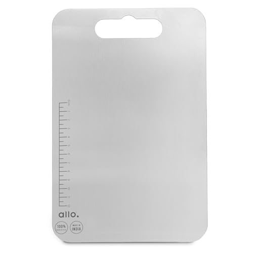 Allo Premium Stainless Steel Chopping Board with Handle (31 x 21 cm) - Large Heavy-Duty Metal Cutting Board for Kitchen, Knife Friendly | Vegetable & Fruit Cutter SS Pad - Image 1