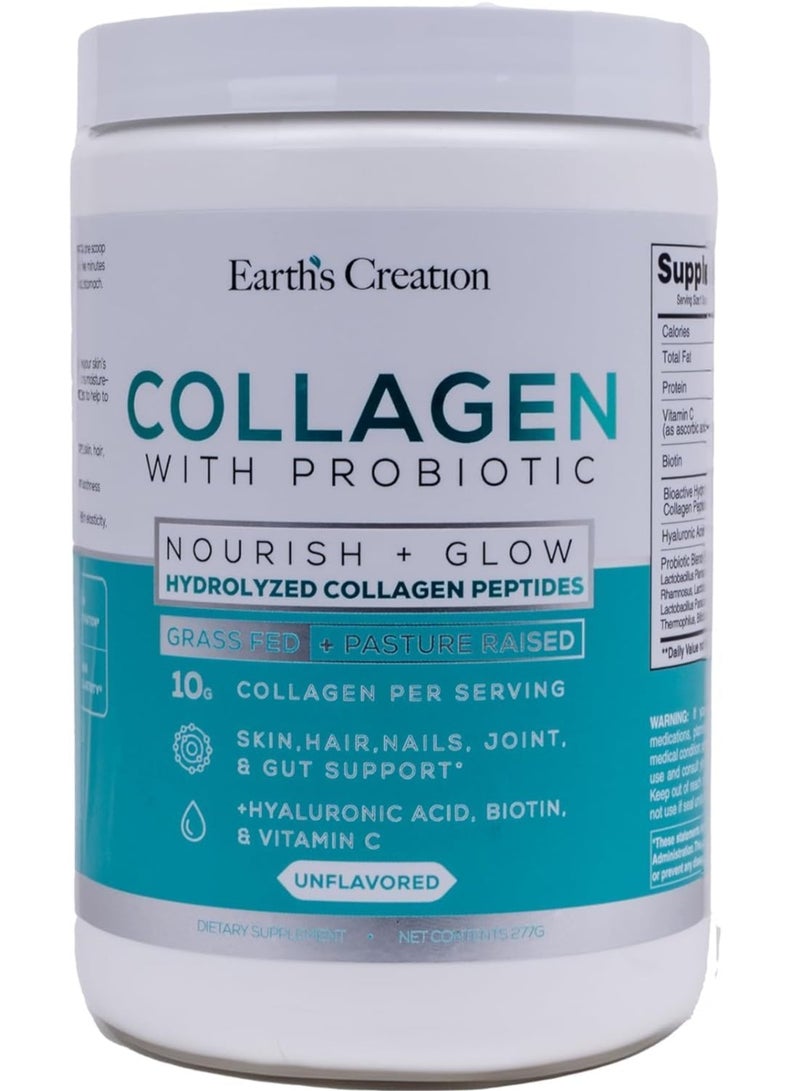 إيرثز كرييشن مسحوق ببتيدات الكولاجين الحيوي المُحلل ١٠٠٠٠ ملغ مع البروبيوتيك والبيوتين وحمض الهيالورونيك وفيتامين سي، لصحة البشرة والشعر والأظافر والأمعاء والمفاصل، بدون نكهة، ٢٧ حصة - Image 1