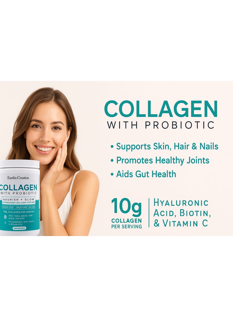 إيرثز كرييشن مسحوق ببتيدات الكولاجين الحيوي المُحلل ١٠٠٠٠ ملغ مع البروبيوتيك والبيوتين وحمض الهيالورونيك وفيتامين سي، لصحة البشرة والشعر والأظافر والأمعاء والمفاصل، بدون نكهة، ٢٧ حصة - Image 3