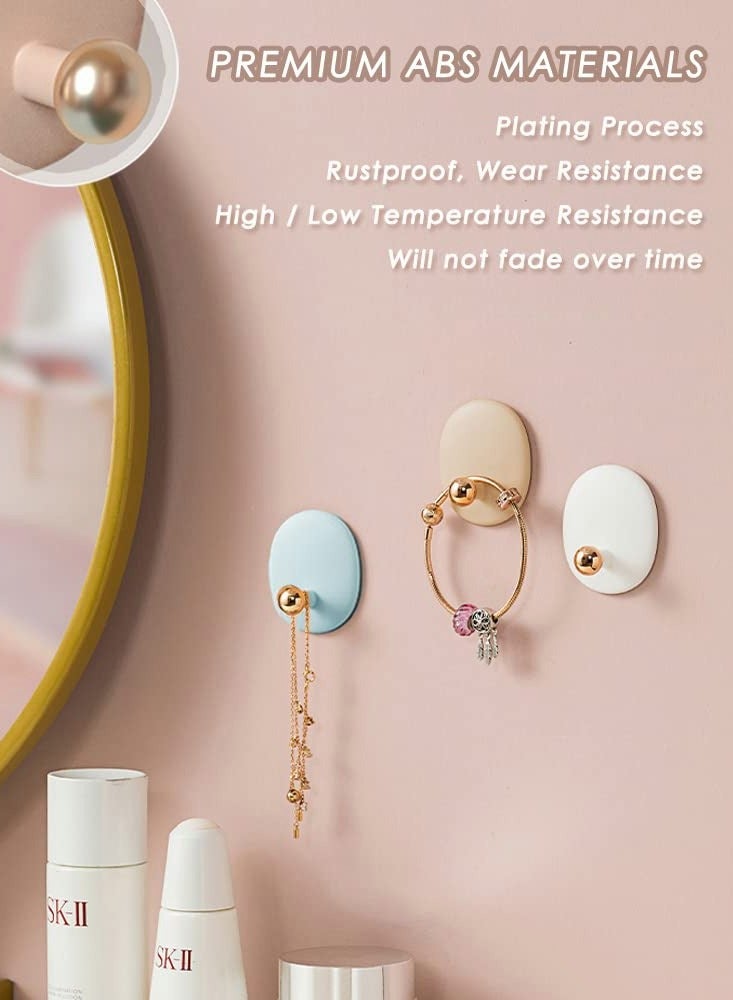 Self Adhesive Wall Hooks for Hanging Keys Towels Purses Hats Caps Scarves, Decorative Hook, Sticky Bathroom Door Kitchen Shower Room Entryway Organizer (White Pink Blue Green, 4PCS) - Image 2