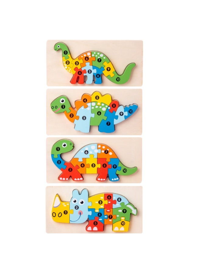 Capstro Wooden Number Puzzle Set for Kids – 4 Pack Dinosaur Counting Puzzles (1–10) | Montessori Early Math Learning & Fine Motor Skill Toy for Preschool – Four Dinosaur Designs - Image 1