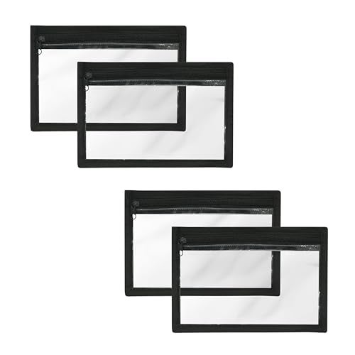 LIFESTICE Transparent Pouches for Travel | Clear Pouche for Makeup | Small Pouches with Zip for Storage | Plastic Pouch with Zipper,Travel Accessories Pouch with Black Border (Pack of 4) (Pack of 4) - Image 1