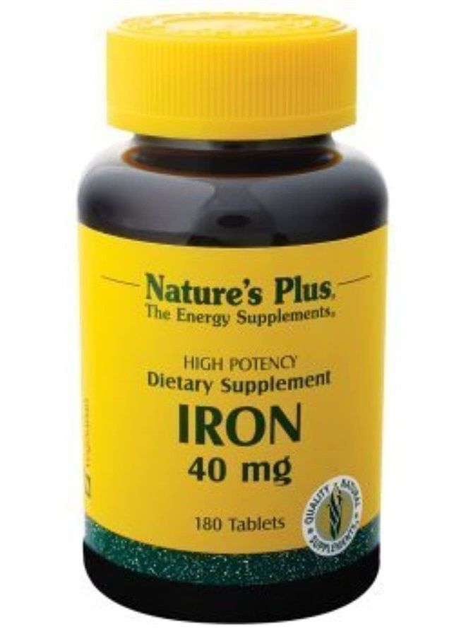 Nature's Plus NaturesPlus Iron - 40 mg, 180 Vegetarian Tablets - High Potency Amino Acid Chelate Iron Supplement, Promotes Healthy Blood, Supports Athletic Performance - Gluten-Free - 90 Servings - Image 1