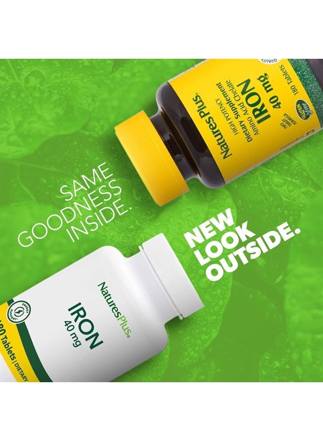 Nature's Plus NaturesPlus Iron - 40 mg, 180 Vegetarian Tablets - High Potency Amino Acid Chelate Iron Supplement, Promotes Healthy Blood, Supports Athletic Performance - Gluten-Free - 90 Servings - Image 2