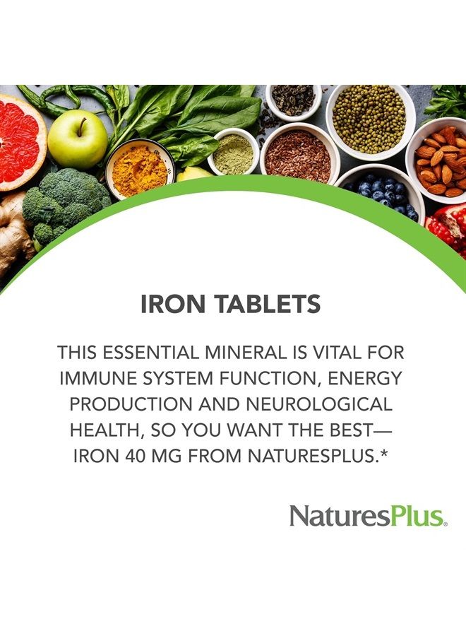 Nature's Plus NaturesPlus Iron - 40 mg, 180 Vegetarian Tablets - High Potency Amino Acid Chelate Iron Supplement, Promotes Healthy Blood, Supports Athletic Performance - Gluten-Free - 90 Servings - Image 3