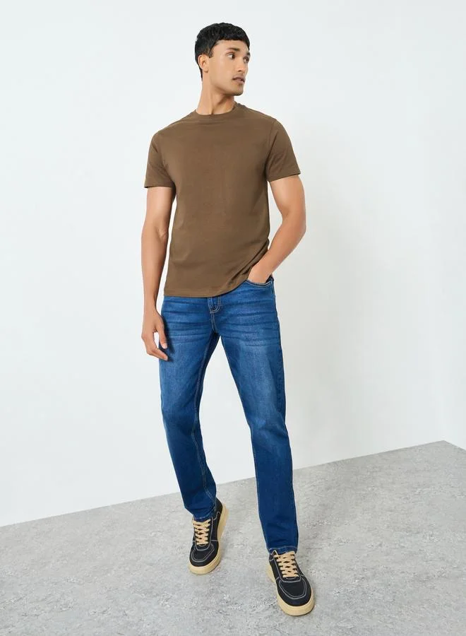 Styli Men Brown Crew Neck Regular Fit T-Shirt