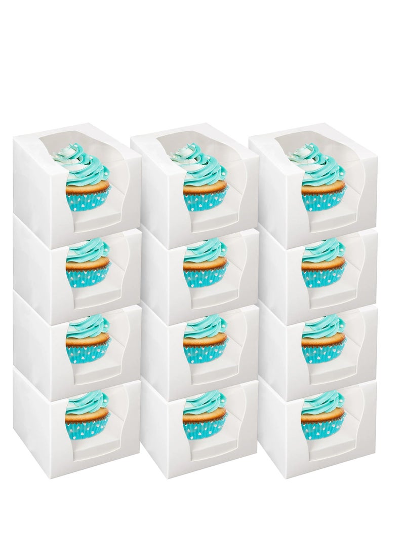 SYOSI White Cupcake Boxes, 12 Pcs Single Cupcake Boxes, Individual Cupcake Boxes With Window For Any Occasions, 9x9x9cm Cupcake Carrier, for Bridal Showers, Weddings, Birthday Parties - Image 1