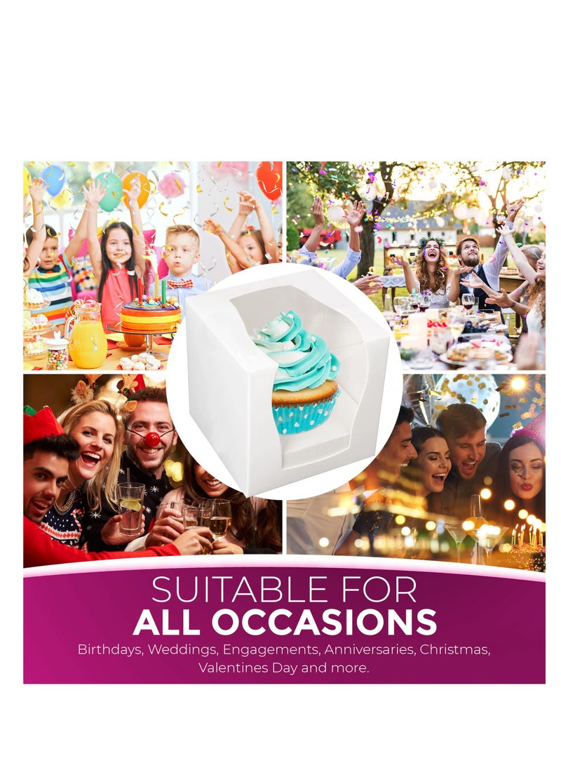 SYOSI White Cupcake Boxes, 12 Pcs Single Cupcake Boxes, Individual Cupcake Boxes With Window For Any Occasions, 9x9x9cm Cupcake Carrier, for Bridal Showers, Weddings, Birthday Parties - Image 5
