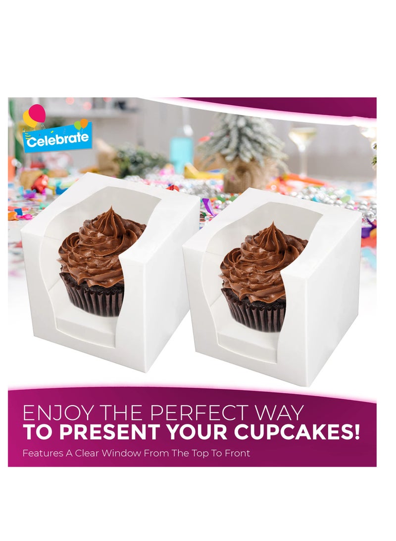 SYOSI White Cupcake Boxes, 12 Pcs Single Cupcake Boxes, Individual Cupcake Boxes With Window For Any Occasions, 9x9x9cm Cupcake Carrier, for Bridal Showers, Weddings, Birthday Parties - Image 2