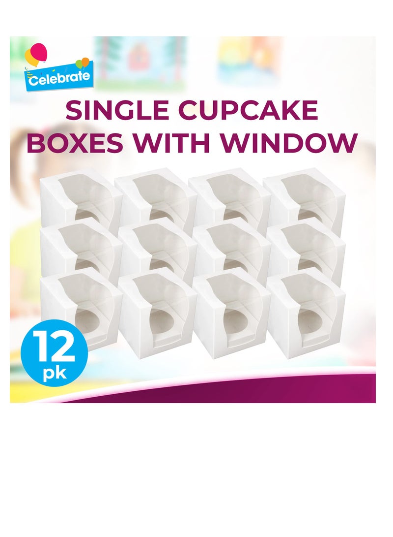 SYOSI White Cupcake Boxes, 12 Pcs Single Cupcake Boxes, Individual Cupcake Boxes With Window For Any Occasions, 9x9x9cm Cupcake Carrier, for Bridal Showers, Weddings, Birthday Parties - Image 4
