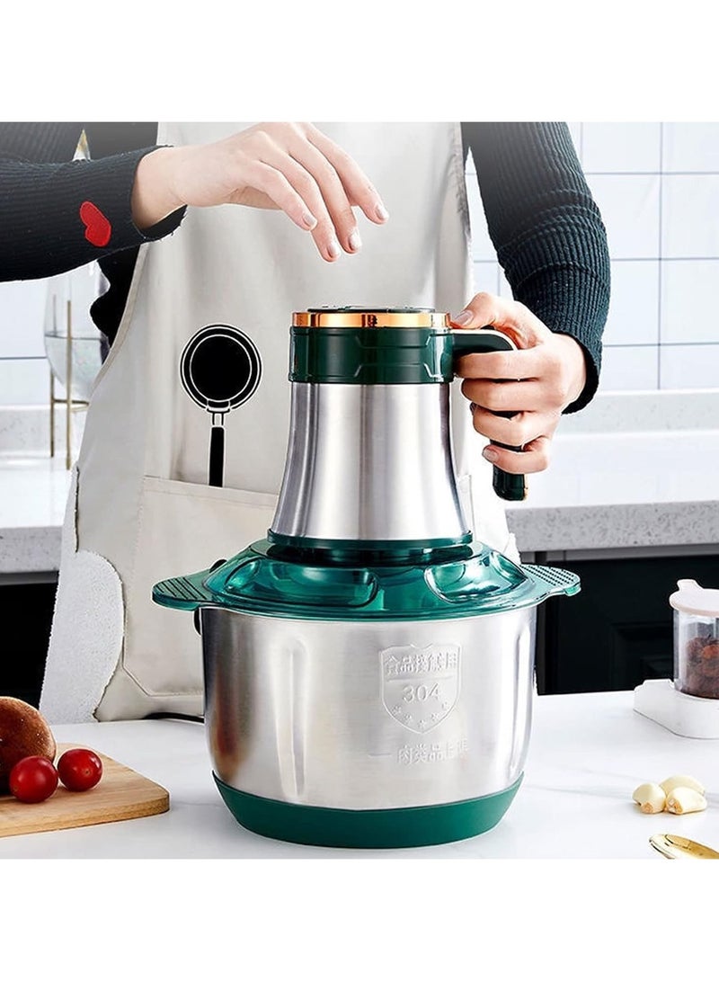 DubaiGallery 5-Speeds Electric Food Chopper Meat Grinder with 304 Stainless Steel Bowl 5L 800W F31 Green/Silver - Image 3