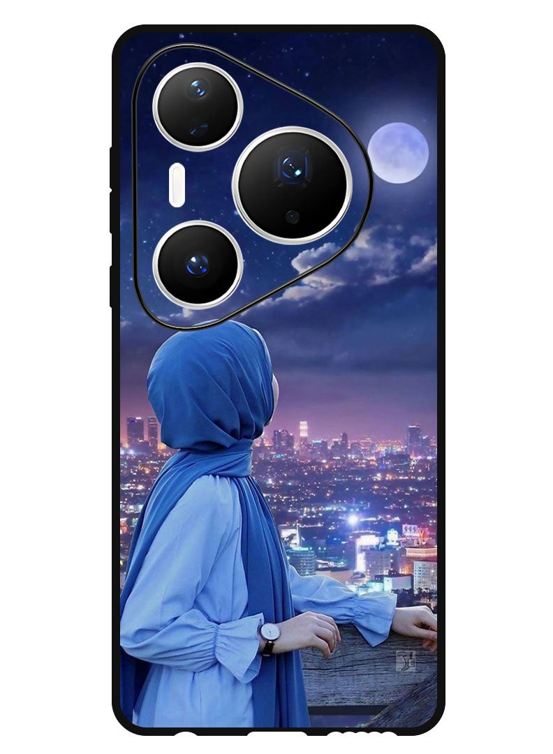 Theodor Case Compatible with Huawei Pura 80 Pro Plus 6.8 Inch Protection Shockproof Bumper Cover Hijab Girl Looking at Moon - Image 1