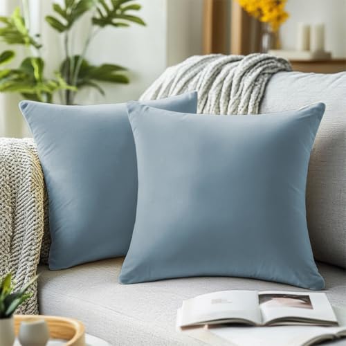 QUORGVES Velvet Light Blue Throw Pillows 18x18 Inch Set of 2 Summer Light Blue Pillow Covers for Sofa Couch Bedroom Soft Square Dusty Coastal Sky Baby Blue Pillow Covers - Image 1