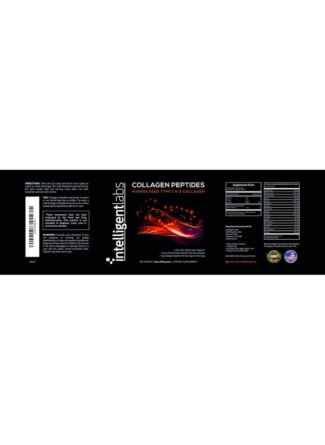Intelligent Labs Intelligent Labs Hydrolyzed Type 1 and 3 Collagen Peptides Powder, 100% Cruelty-Free and Grass-Fed Bovine, Supports Healthy Hair, Skin, Nails & Joints, 11g per Serving, 41 Servings a Bottle  - Image 2