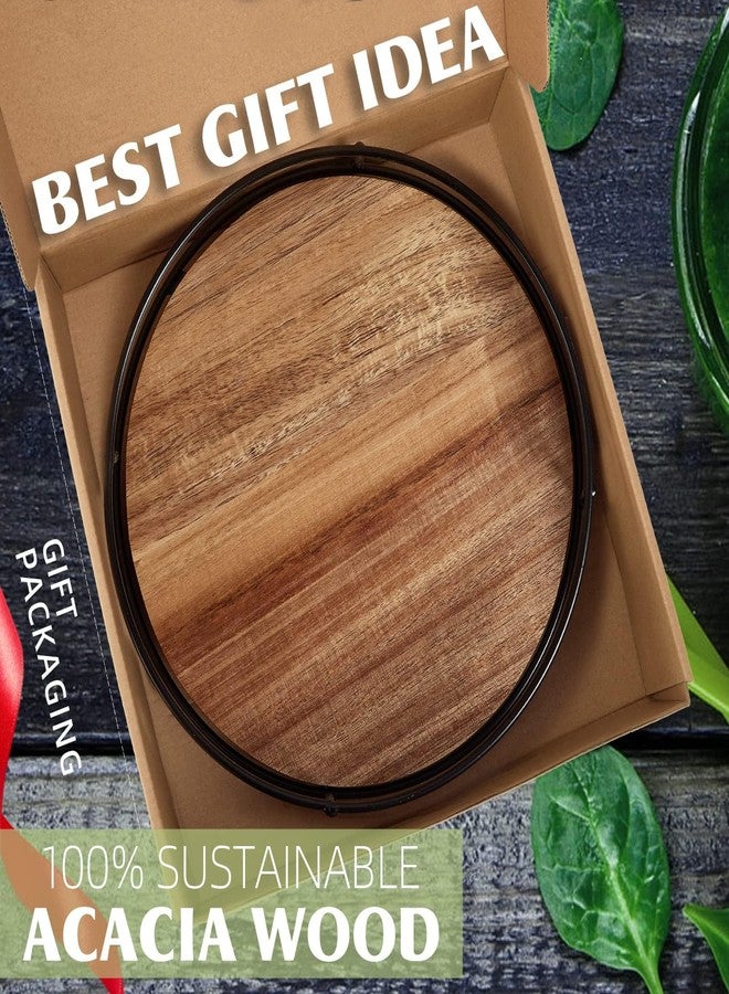 Tomoaza قرص دوار من خشب الأكاسيا مقاس 9 بوصات من توموازا، منظم مطبخ دوار بجوانب فولاذية، قرص دوار 360 درجة لخزانة سطح العمل أو طاولة الطعام (أسود) - Image 2