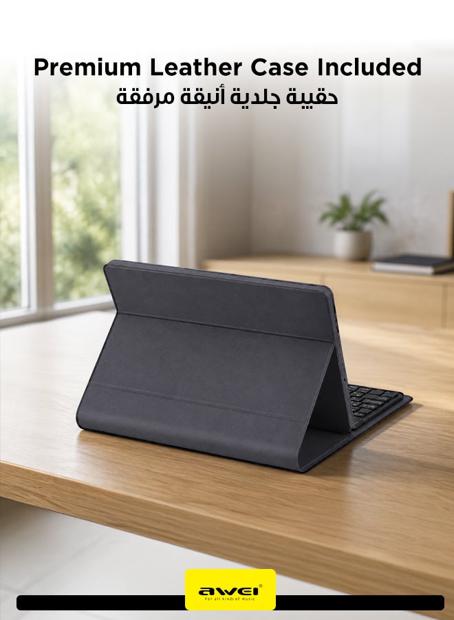 أوي 78-Key Foldable Bluetooth Keyboard with Leather Case - Portable Wireless Keyboard for Phones, Tablets & Laptops, Long Battery Life, Slim and Lightweight Design black - Image 5