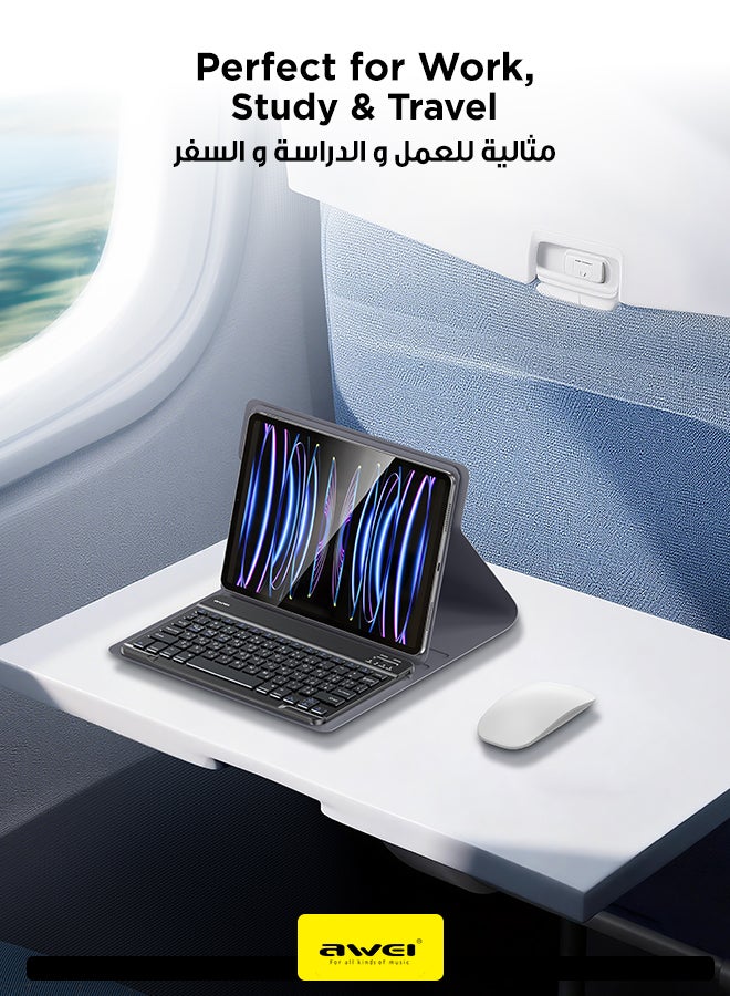 أوي 78-Key Foldable Bluetooth Keyboard with Leather Case - Portable Wireless Keyboard for Phones, Tablets & Laptops, Long Battery Life, Slim and Lightweight Design black - Image 2