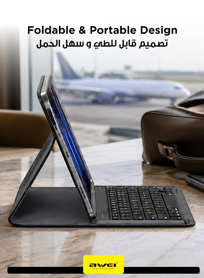 أوي 78-Key Foldable Bluetooth Keyboard with Leather Case - Portable Wireless Keyboard for Phones, Tablets & Laptops, Long Battery Life, Slim and Lightweight Design black - Image 4