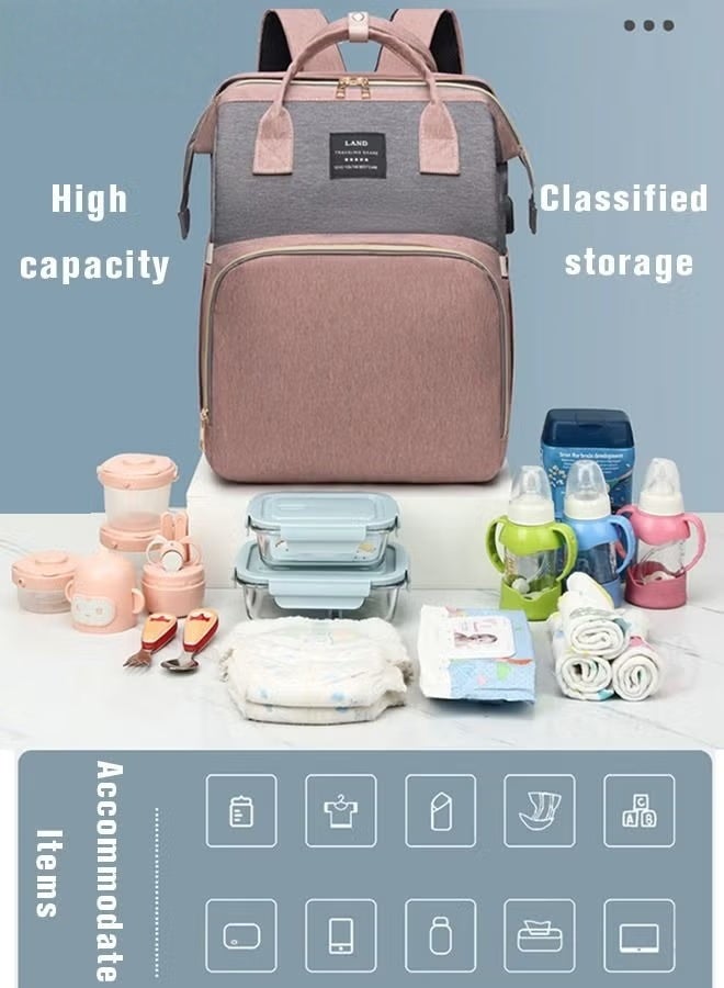 HOOKOR Baby Diaper Bag Backpack Multifunction Diapers Changing Station Toy Bar for Outdoor and Travel, Large Capacity Infant Shower Gifts, USB Port, 3 Toys - Image 4