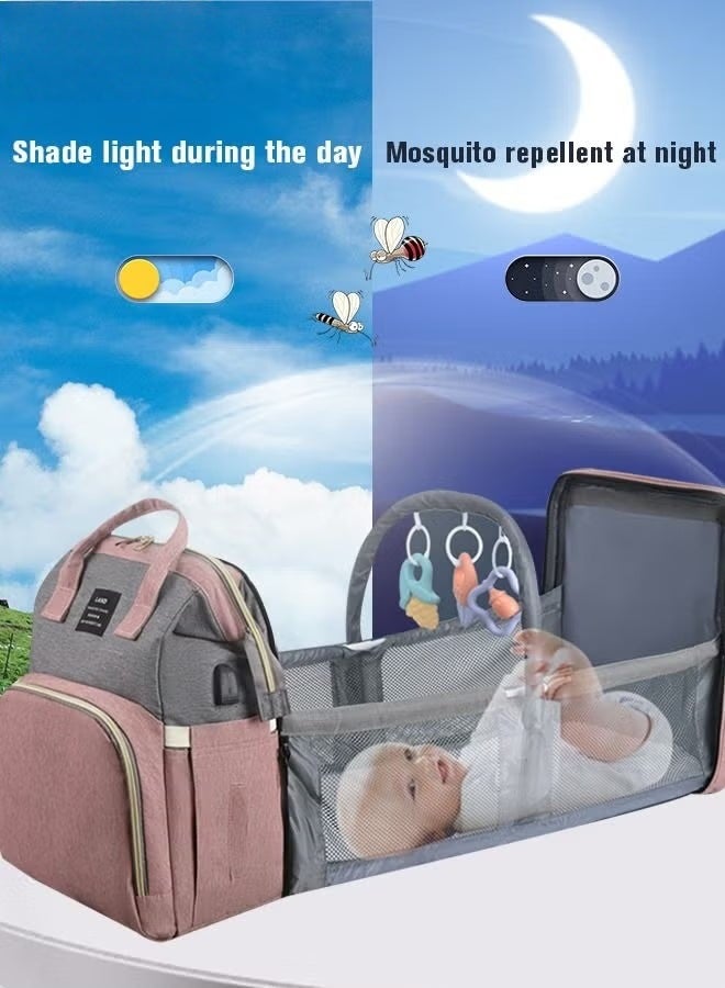 HOOKOR Baby Diaper Bag Backpack Multifunction Diapers Changing Station Toy Bar for Outdoor and Travel, Large Capacity Infant Shower Gifts, USB Port, 3 Toys - Image 3