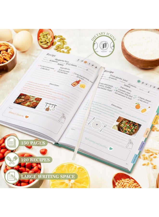 Lanpn B5 Recipe Book to Write in Your Own Recipes, Leather Recipe Book My Recipe Book, Recipe Cook Journal Book to Write in Your Own Recipes, Cooking Books Cooker Girl Book, Green, English - Image 3