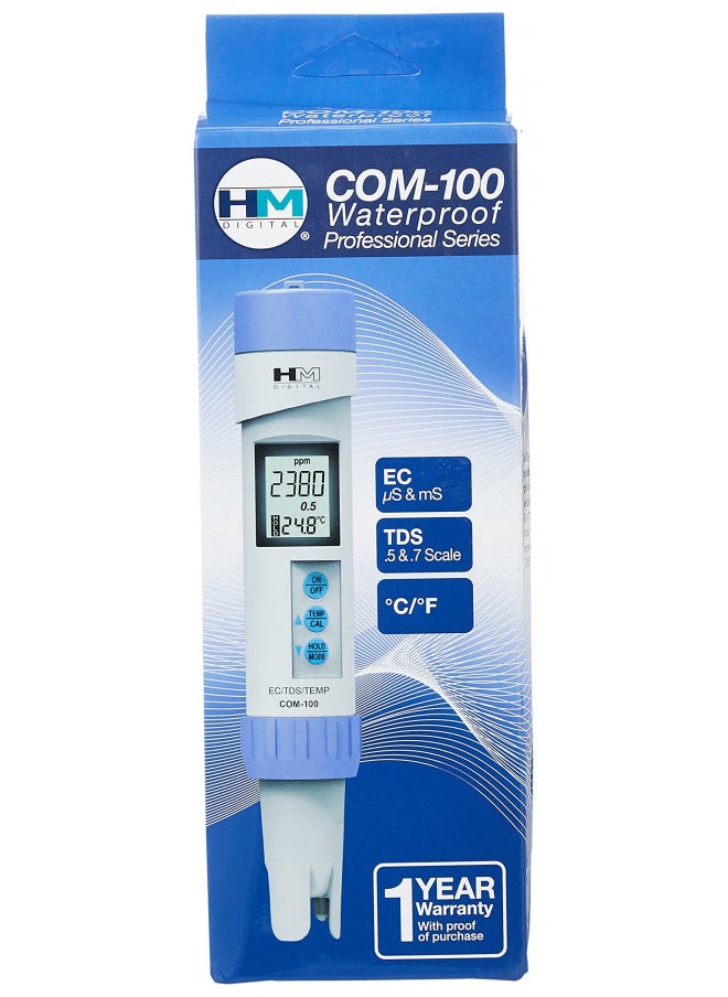 HM Digital - HM Digital COM-100 HMDCOM100 Waterproof EC/TDS And Amp Temperature Combo Meter, 2.1&quot x 2.9&quot x 8.9&quot, White/Purple - Image 1