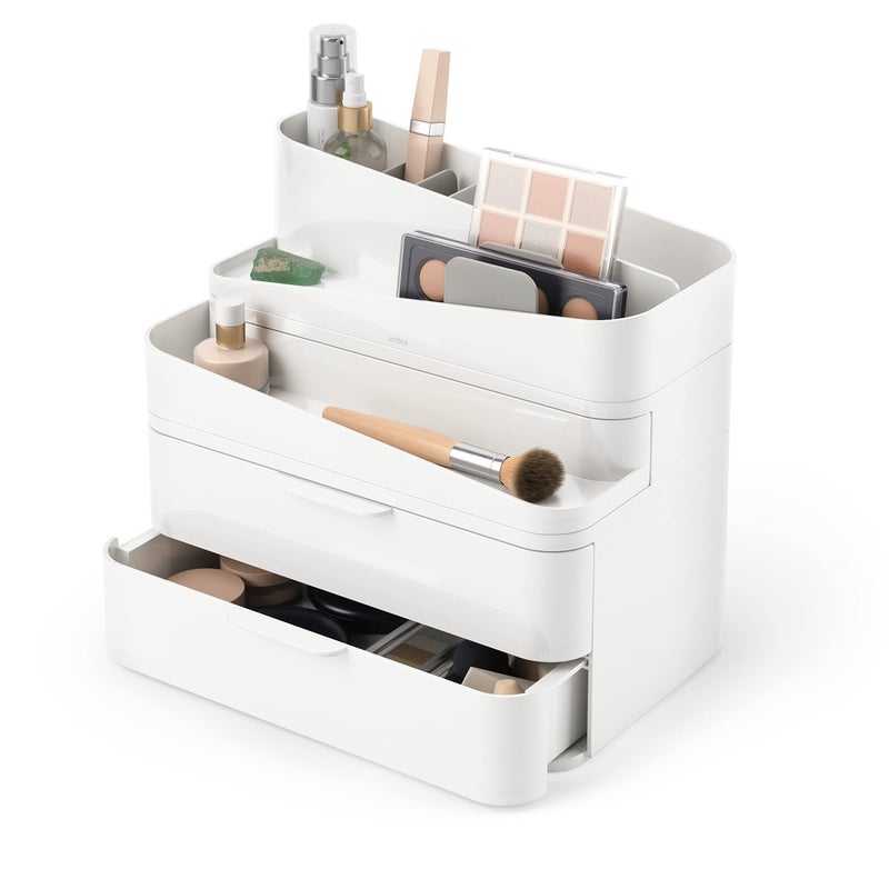 Umbra Glam Cosmetic Organizer Versatile Storage Container With Removable Insert for Bathroom Office and More Large White