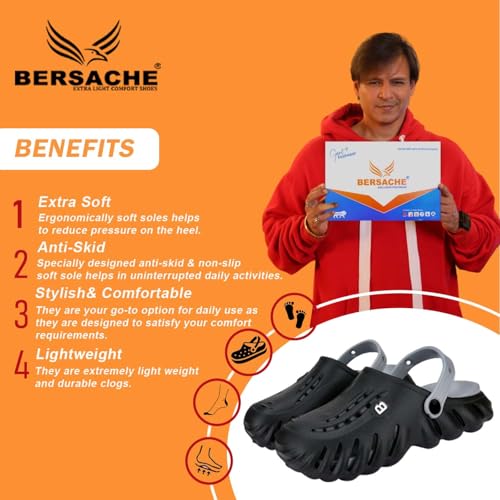 BERSACHE Lightweight Stylish Fashionable Clogs for Men (Black), 9 UK - Image 3
