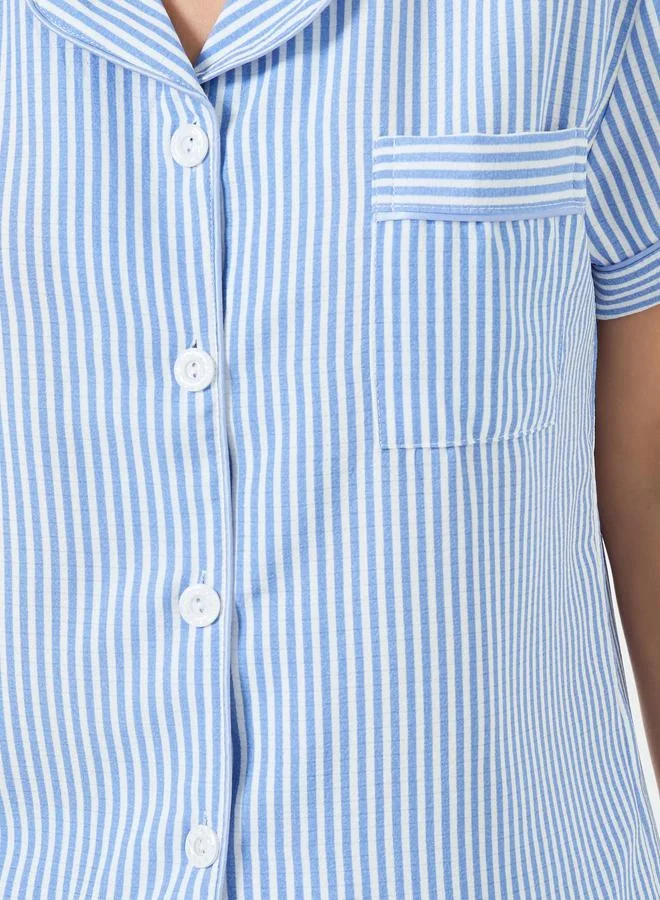 Take Two  Blue Striped Shirt and Shorts Set for Women | Best Price UAE