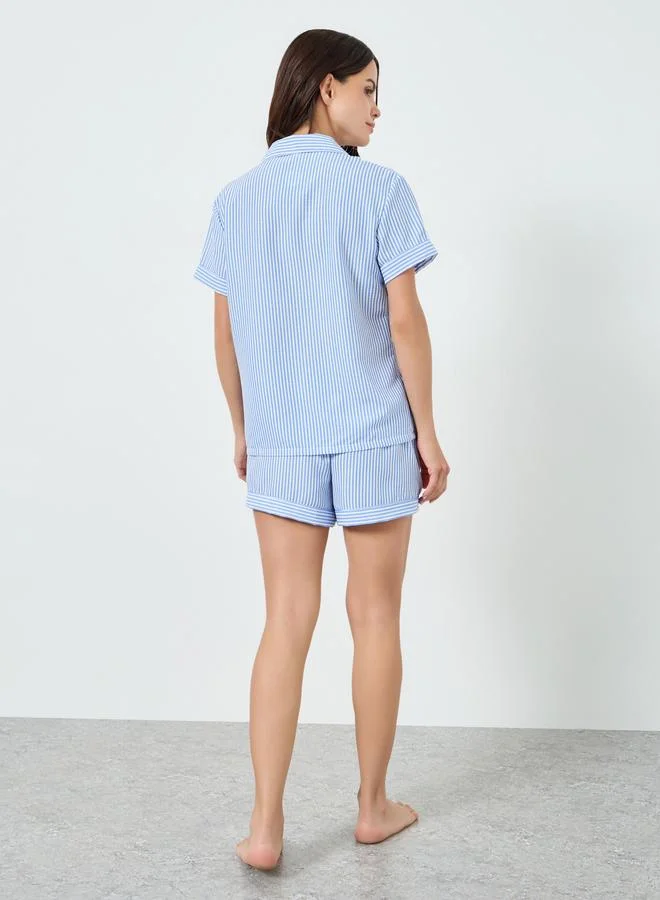 Take Two  Blue Striped Shirt and Shorts Set for Women | Best Price UAE